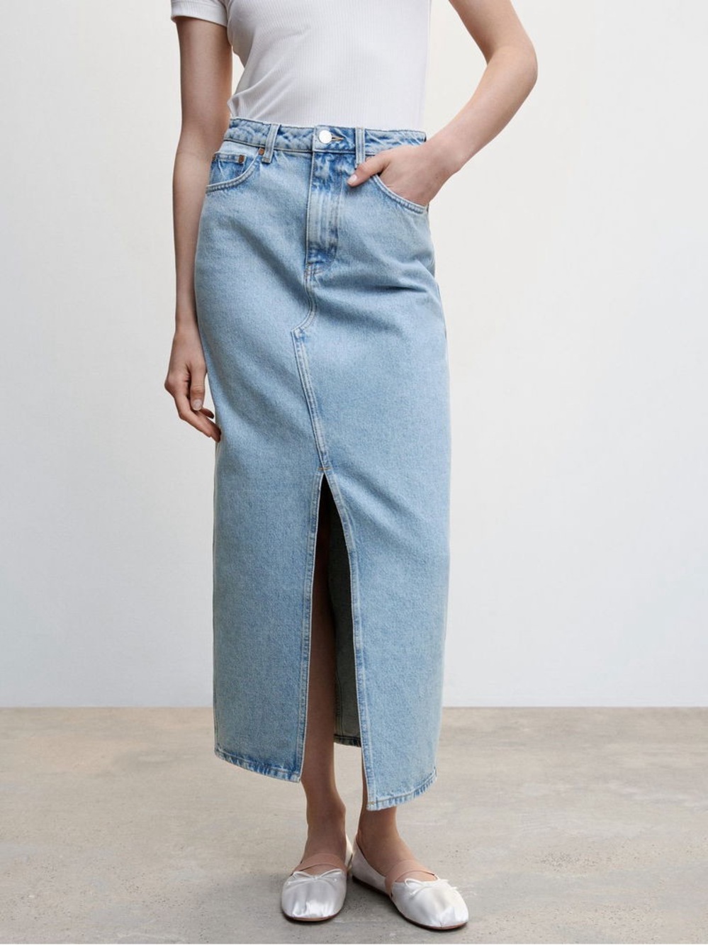 Mango Matilda Denim Maxi Skirt with Slit Jean Skirt Small New